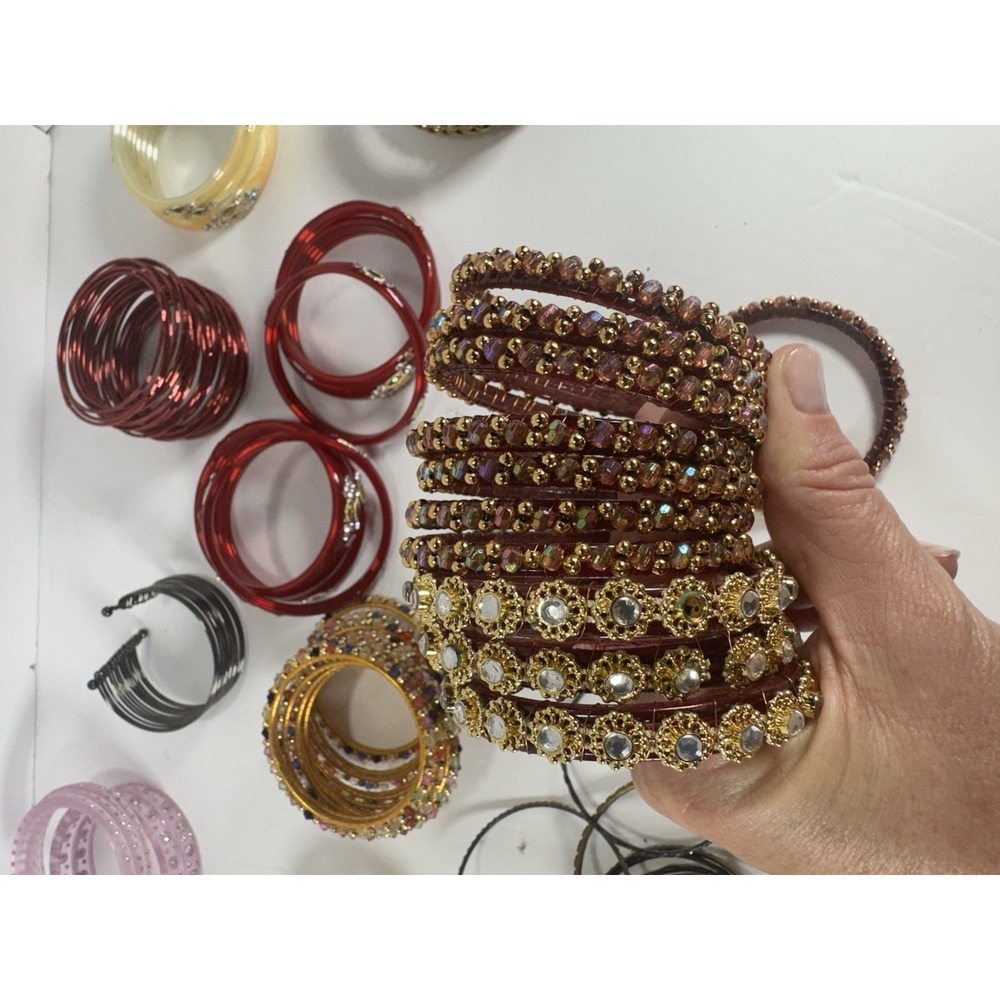 100pc Indian Bollywood Bangle Bracelet Lot Rhinestone Small 2.25-2.625" - Picture 9 of 14